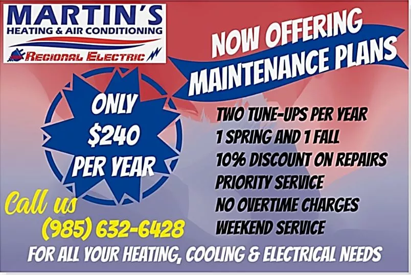 HVAC Maintenance Plan In Galliano, Raceland, Lockport, LA and the Surrounding Areas - Martin's Heating & Air Conditioning